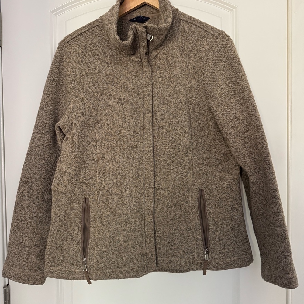 Lands' End Taupe Sweater Fleece Jacket